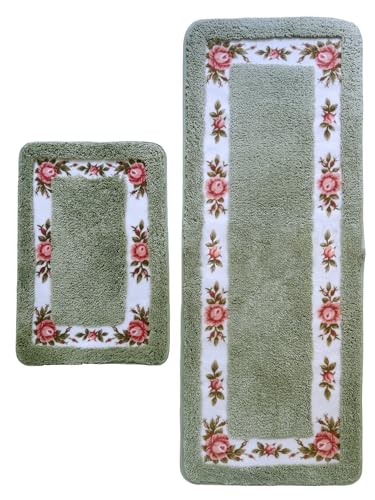 Apioiqa Long Rose Badezimmerteppich-Set, ultraweich, Blumenmuster, für Schlafzimmer, Wohnzimmer, Flur, rutschfest, schnell trocknend, Badteppich für WC, Badewanne und Dusche, maschinenwaschbar, Grün Apioiqa Long Rose Badezimmerteppich-Set, ultraweich, Blumenmuster, für Schlafzimmer, Wohnzimmer, Flur, rutschfest, schnell trocknend, Badteppich für WC, Badewanne und Dusche, maschinenwaschbar, Grün von Apioiqa
