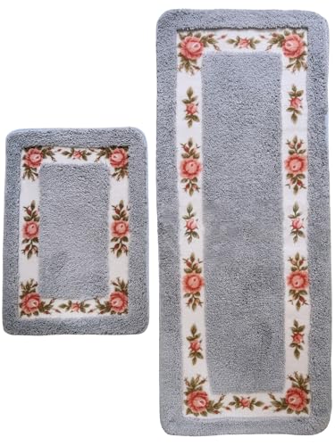 Apioiqa Long Rose Badezimmerteppich-Set, ultraweich, Blumenmuster, für Schlafzimmer, Wohnzimmer, Flur, rutschfest, schnell trocknend, Badteppich für WC, Badewanne und Dusche, maschinenwaschbar, Blau Apioiqa Long Rose Badezimmerteppich-Set, ultraweich, Blumenmuster, für Schlafzimmer, Wohnzimmer, Flur, rutschfest, schnell trocknend, Badteppich für WC, Badewanne und Dusche, maschinenwaschbar, Blau von Apioiqa