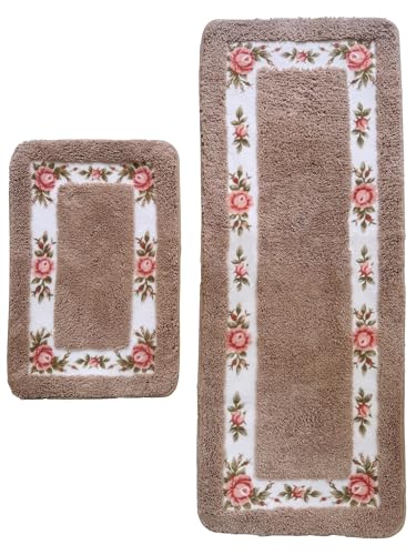 Apioiqa Long Rose Badezimmerteppich-Set, ultraweich, Blumenmuster, für Schlafzimmer, Wohnzimmer, Flur, rutschfest, schnell trocknend, Badteppich für WC, Badewanne und Dusche, maschinenwaschbar, Braun Apioiqa Long Rose Badezimmerteppich-Set, ultraweich, Blumenmuster, für Schlafzimmer, Wohnzimmer, Flur, rutschfest, schnell trocknend, Badteppich für WC, Badewanne und Dusche, maschinenwaschbar, Braun von Apioiqa