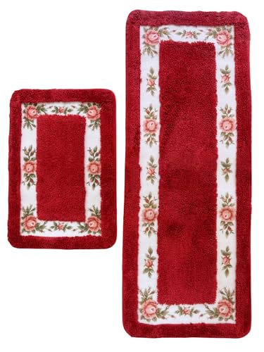 Apioiqa Long Rose Badezimmerteppich-Set, ultraweich, Blumenmuster, für Schlafzimmer, Wohnzimmer, Flur, rutschfest, schnell trocknend, Badteppich für WC, Badewanne und Dusche, maschinenwaschbar, Rot Apioiqa Long Rose Badezimmerteppich-Set, ultraweich, Blumenmuster, für Schlafzimmer, Wohnzimmer, Flur, rutschfest, schnell trocknend, Badteppich für WC, Badewanne und Dusche, maschinenwaschbar, Rot von Apioiqa
