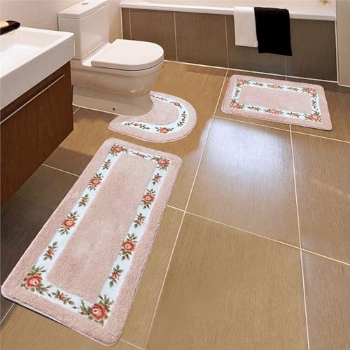 Apioiqa Rose Badezimmerteppich-Set, 3-teilig, rutschfeste Badematten mit Blumenmuster, Mikrofaser, weich, saugfähig, Plüsch, Shaggy-Teppiche, inklusive U-förmiger WC-Vorleger für Badeboden, Dusche Apioiqa Rose Badezimmerteppich-Set, 3-teilig, rutschfeste Badematten mit Blumenmuster, Mikrofaser, weich, saugfähig, Plüsch, Shaggy-Teppiche, inklusive U-förmiger WC-Vorleger für Badeboden, Dusche von Apioiqa