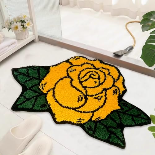 Badezimmerteppich, niedliche Rose, Blumendekor, Teppich, rutschfester Bodenteppich, Mikrofaser, super saugfähig, maschinenwaschbar, Badewannenmatten für Dusche (48,3 x 78,7 cm) von Apioiqa