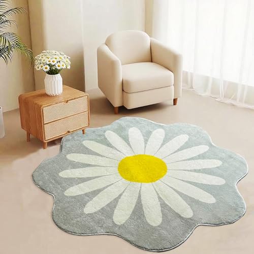 Grauer Gänseblümchen-Teppich für Schlafzimmer, weicher Kreis, floraler Teppich, zotteliger Wohnzimmerteppich, für Mädchen, Kinderzimmer, Heimdekoration, Kinderzimmer Grauer Gänseblümchen-Teppich für Schlafzimmer, weicher Kreis, floraler Teppich, zotteliger Wohnzimmerteppich, für Mädchen, Kinderzimmer, Heimdekoration, Kinderzimmer von Apioiqa