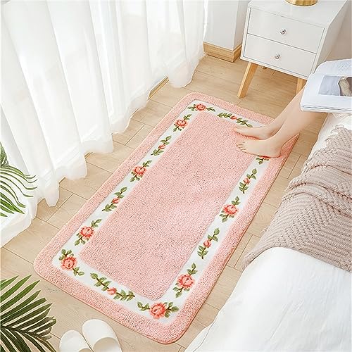 Schöner Rosen-Teppich für Wohnzimmer, Schlafzimmer, zotteliger Teppich, saugfähig, rosa, Badezimmerteppich, waschbar, Rosenteppich, Läufer, Küchenmatte, 45 x 125 cm von Apioiqa