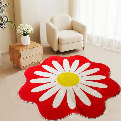 Teppich in Gänseblümchenform, weich, flauschig, Blumenmuster, für Schlafzimmer, Kinderzimmer, Plüsch, zottelig, für Jungen und Mädchen, Studentenwohnheim, flauschige Teppiche, Wohnzimmer Teppich in Gänseblümchenform, weich, flauschig, Blumenmuster, für Schlafzimmer, Kinderzimmer, Plüsch, zottelig, für Jungen und Mädchen, Studentenwohnheim, flauschige Teppiche, Wohnzimmer von Apioiqa