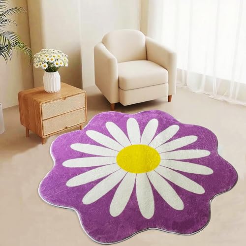 Teppich in Gänseblümchenform für Schlafzimmer, 1,2 x 122,4 cm, Kreis, floraler Teppich für Wohnzimmer, maschinenwaschbar, weicher und flauschiger zotteliger Teppich für Teenager, Mädchen und Jungen Teppich in Gänseblümchenform für Schlafzimmer, 1,2 x 122,4 cm, Kreis, floraler Teppich für Wohnzimmer, maschinenwaschbar, weicher und flauschiger zotteliger Teppich für Teenager, Mädchen und Jungen von Apioiqa