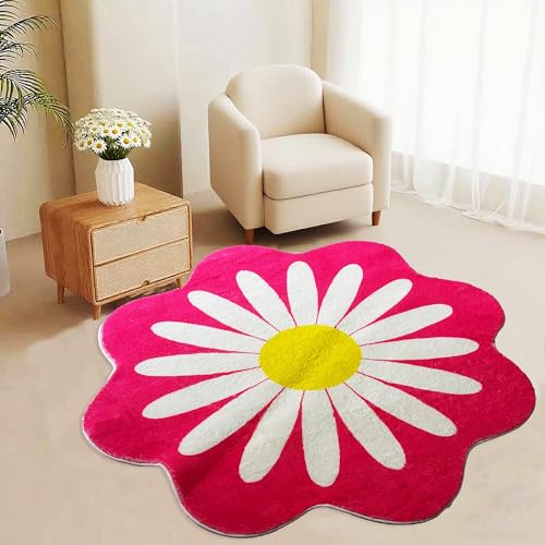 Waschbarer runder Teppich in Rosenrot, 122 cm, weiche Gänseblümchenform, Kreisteppich für Kinderzimmer und Mädchen, niedlicher runder Blumen-Teppich, rutschfest, runder Teppich für Schlafzimmer Waschbarer runder Teppich in Rosenrot, 122 cm, weiche Gänseblümchenform, Kreisteppich für Kinderzimmer und Mädchen, niedlicher runder Blumen-Teppich, rutschfest, runder Teppich für Schlafzimmer von Apioiqa