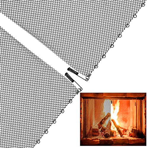 Kamin-Netzvorhänge – 55,9 cm H × 61 cm B, dekorative Funkenschutzkette, einfach zu installieren, hängende Ersatzsiebe für Holzkamin zu Hause, 2 Packungen von Apipi