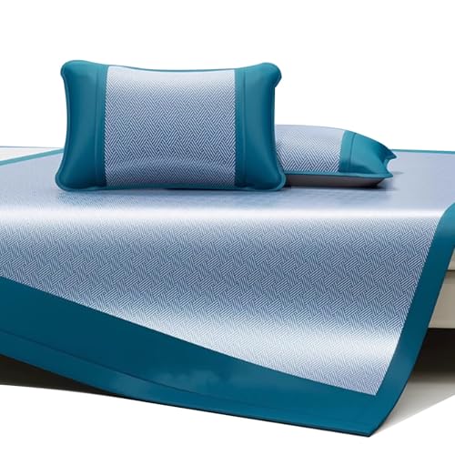 Apk i bc Carbon Light Ice Silk Kühlmatte, dreiteiliges Sommerset in Volltonfarbe, waschbare und Faltbare Kühlmatte, geeignet für Schlafzimmer(Blue,1.8 * 2.2m) von Apk i bc