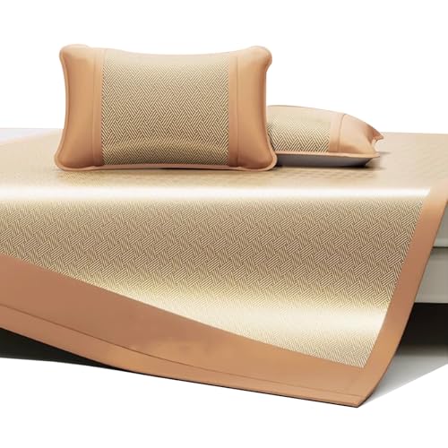 Apk i bc Carbon Light Ice Silk Kühlmatte, dreiteiliges Sommerset in Volltonfarbe, waschbare und Faltbare Kühlmatte, geeignet für Schlafzimmer(Yellow,1.8 * 2.2m) von Apk i bc