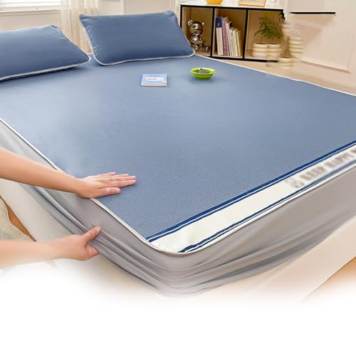 Apk i bc Dreiteiliges Set aus Kühlmatten aus Eisseide für Schlafsäle, Faltbare, wassergewaschene Kühlmatratze, lang anhaltendes Kältegefühl, geeignet für Schlafzimmer(Blue,1.8 * 2m) von Apk i bc