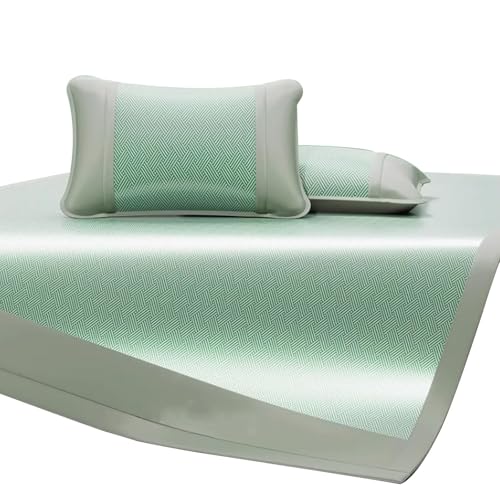 Apk i bc Kühlmatte aus Eisseide, Wermut, faltbar, waschbar, maschinenwaschbar, dreiteiliges Set aus Eisseidenmatte, geeignet für ältere Kinder(Green,1.5m*2m) von Apk i bc