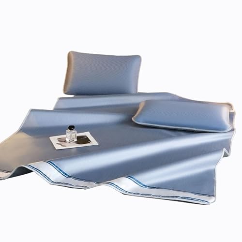 Apk i bc Sommer-Kühlmatte aus Eisseide in Volltonfarbe, faltbar und maschinenwaschbar, dreiteiliges Set, geeignet für Räume(Blue,200 * 220) von Apk i bc