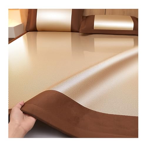 Apk i bc Sommerschlafmatte aus Eisseide und Rattan, 3-teiliges Set, faltbar und maschinenwaschbar, dient als schnell kühlende Matte für Familienschlafsäle(Brown,180 * 200cm) von Apk i bc