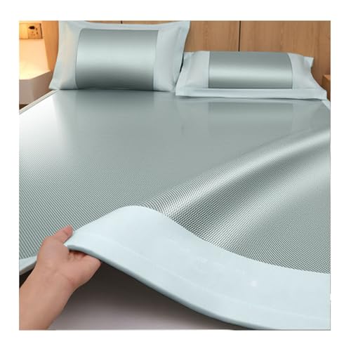Apk i bc Sommerschlafmatte aus Eisseide und Rattan, 3-teiliges Set, faltbar und maschinenwaschbar, dient als schnell kühlende Matte für Familienschlafsäle(Green,150 * 200cm) von Apk i bc