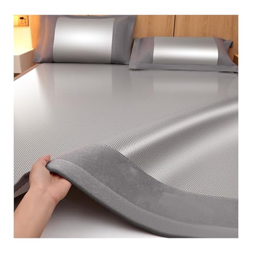 Apk i bc Sommerschlafmatte aus Eisseide und Rattan, 3-teiliges Set, faltbar und maschinenwaschbar, dient als schnell kühlende Matte für Familienschlafsäle(Grey,150 * 200cm) von Apk i bc