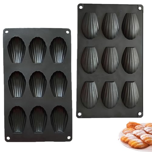 2 Stück Mini Madeleine Backformen, 9 Hohlräume Bärentatzen Backform Silikon Madeleines Kuchenform Muschelförmige Hochwertiges Set für Schokolade SüßIgkeiten Kekse Eiswürfel Einfache (Black) von Apkpesterml