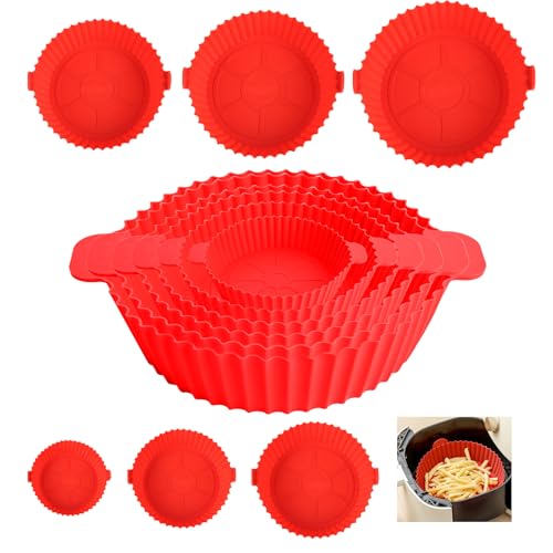 6 Stück Silikonform für Heißluftfritteuse, Wiederverwendbar Luftfritteusen Silikonkorbschale Rund Air Fryer Liners Zubehör Antihaft Universal Airfryer Basket Silikoneinsätze für Backofen Mikrowelle von Apkpesterml