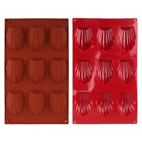 Apkpesterml 2 Stück Mini Madeleine Backformen, 9 Hohlräume Bärentatzen Backform Silikon Madeleines Kuchenform Muschelförmige Hochwertiges Set für Schokolade SüßIgkeiten Kekse Eiswürfel Einfache (Rot) von Apkpesterml