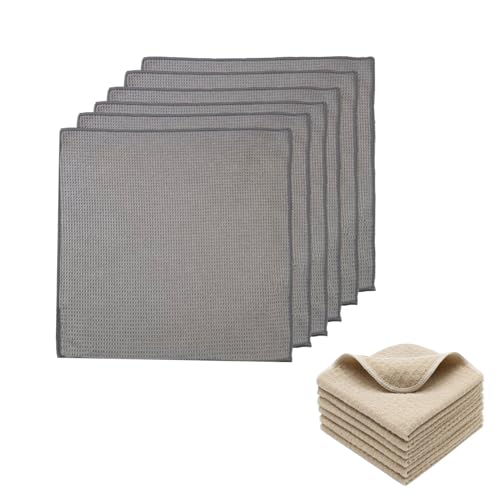 Apkpesterml 6Pcs Khaki Reinigungstücher Mikrofaser, Mikrofasertücher Barista Tuch Mikrofasertuch mit Waffelstruktur Lappen Putztücher Fenster Tücher Spüllappen Küchenlappen Putzlappen (Khaki) von Apkpesterml