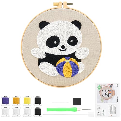 Stanznadel Stickerei Starter Kit, Panda Punch Needle Set Debutant Embroidery, Sticken Set für Anfänger Punch Nadel Kit Stanznadelstoff Panda Muster Teppich Haken Stickerei für Kinder Erwachsene (A) von Apkpesterml