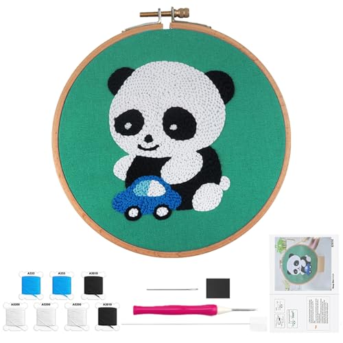 Stanznadel Stickerei Starter Kit, Panda Punch Needle Set Debutant Embroidery, Sticken Set für Anfänger Punch Nadel Kit Stanznadelstoff Panda Muster Teppich Haken Stickerei für Kinder Erwachsene (B) von Apkpesterml