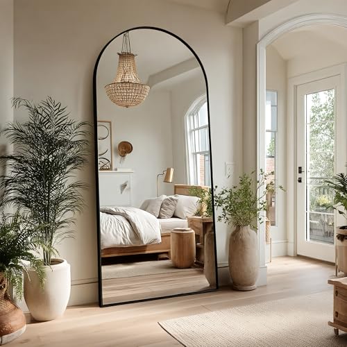 Aplancee Bogen Standspiegel, 170x75cm, Ganzkörperspiegel mit Schwarz Metallrahmen zum Anlehnen oder Aufhängen an die Wand，großer Fußboden Spiegel für Wohnzimmer und Schlafzimmer von Aplancee