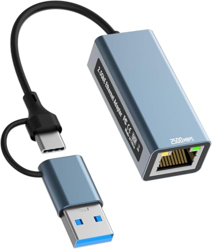 USB LAN Adapter USB-C 2.5Gbps Ethernet Adapter USB 3.0 auf RJ45 LAN Netzwerkadapter 2500 Mbps Kompatibel mit Windows 7/8/10/XP, MAC OS, Linux, Tablet, Laptop, etc von Aplimln