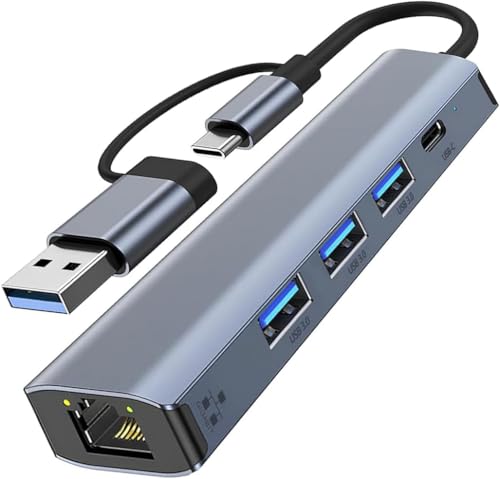 USB-C Ethernet Adapter, USB LAN Adapter 1000 Mbps LAN Netzwerkadapter mit 3 x USB 3.0 & USB-C Anschlüsse, Kompatibel mit Windows XP, MAC OS, Linux, Vista, usw von Aplimln