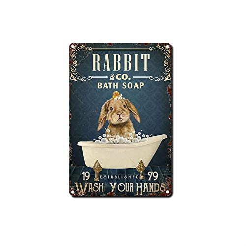 Blechschild Bunny Bath Funny Rabbit Bath Room Decor Bunny Decor Nursery Decor Rabbit Lover Gift Vertical Metal Tin Sign Funny Tin Sign 6x8 Inch von Apline