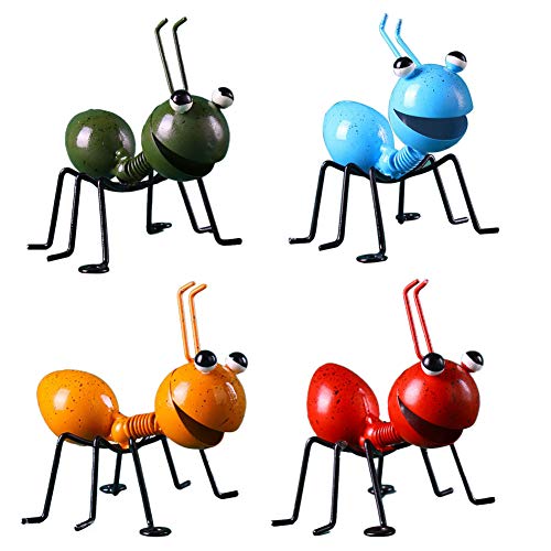 4PCS Ant Garten Ornamente Garten-Kunst-Metall-Skulptur Ant Ornament Bunte Cute Insect für hängende Wand Art Garten-Rasen-Dekor Innen Außen von Apofly