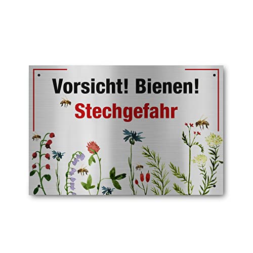 Apoidea – Bienen Schild zur Warnung aus Aluminium gebürstet / Imkereibedarf / Bienenzubehör und Imkerzubehör / Bienenzucht Zubehör / Imkerbedarf von Apoidea