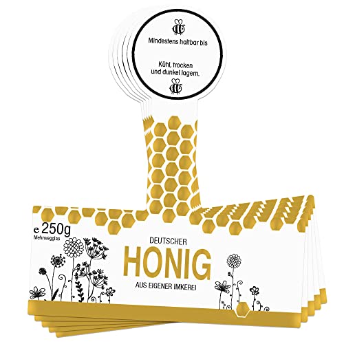 Apoidea – Honig Etiketten 250g mit Goldveredlung & Gewährverschluss selbstklebend, personalisierbar - 50 Stück/Etiketten Honiggläser/Honig Aufkleber für selbstgemachten Honig/Honigetiketten von Apoidea