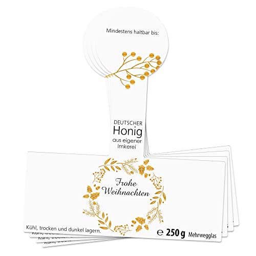Apoidea – Honig Etiketten 250g mit Goldveredlung & Gewährverschluss selbstklebend, personalisierbar - 25 Stück/Etiketten Honiggläser/Honig Aufkleber für selbstgemachten Honig/Honigetiketten von Apoidea