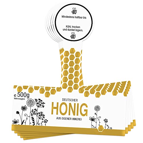 Apoidea – Honig Etiketten 500 g mit Goldveredlung & Gewährverschluss selbstklebend & personalisierbar - 25 Stück/Etiketten Honiggläser/Honig Aufkleber für selbstgemachten Honig/Honigetiketten von Apoidea