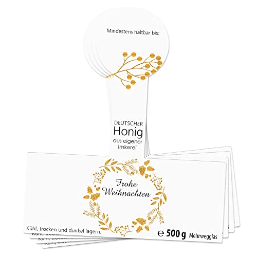 Apoidea – Honig Etiketten 500 g mit Goldveredlung & Gewährverschluss selbstklebend & personalisierbar - 25 Stück/Etiketten Honiggläser/Honig Aufkleber für selbstgemachten Honig/Honigetiketten von Apoidea