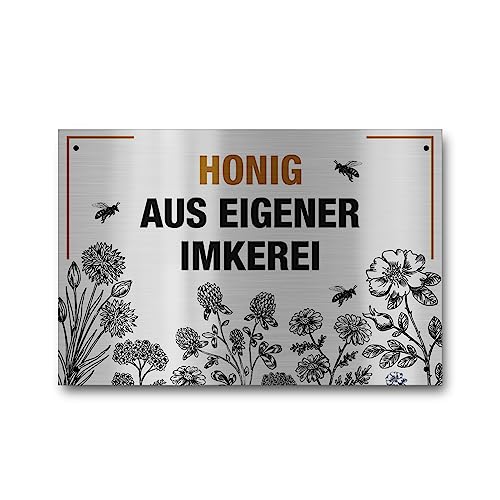 Apoidea – Honig aus eigener Imkerei Schild / Bienen Schild Werbeschild aus Aluminium gebürstet / Imkereibedarf / Bienenzubehör und Imkerzubehör / Imkerbedarf von Apoidea