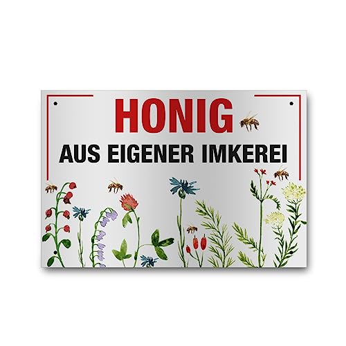 Apoidea – Honig aus eigener Imkerei Schild / Bienen Schild Werbeschild aus Aluminium weiß / Imkereibedarf / Bienenzubehör und Imkerzubehör / Imkerbedarf von Apoidea