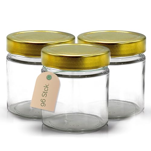 Apoidea – Marmeladengläser 250g mit Deckel in Gold 96 Stück/Twist Off Gläser/Einmachgläser/Marmeladengläser mit Deckel/leeres Marmeladenglas/Einkochgläser von Apoidea