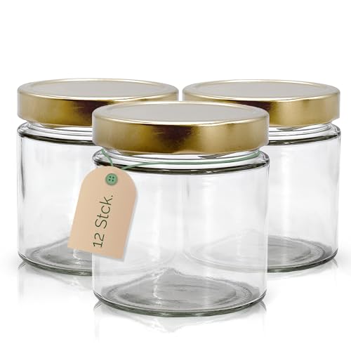 Apoidea – Marmeladengläser 500g mit Deckel in Gold 12 Stück/Twist off Gläser/Einmachgläser/Marmeladengläser mit Deckel/leeres Marmeladenglas/Einkochgläser von Apoidea