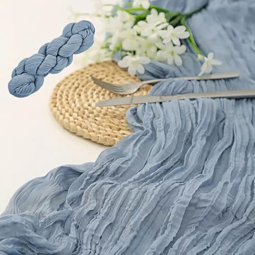 Rustikale Boho-Gaze-Käsetuch-Tischläufer Dunstblau, 90x300 cm – Waschbarer Seihtuch-Lauferstoff in sanftem Graublau für Hochzeit, Geburtstag, Party & Urlaub – Lüftiger Musselin-Dekostoff für Elegante von ApollOptimum