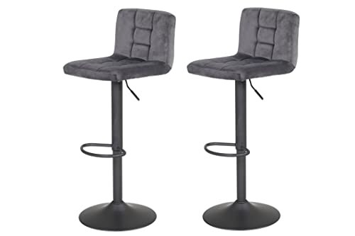 Hela Tische, 2er Set Barhocker Amanda, Bezug Samtvelour Grau, Gestell Grau drehbar 360°, Trompetenfuß, Liftfunktion von Hela Tische