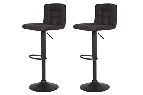 Hela Tische, 2er Set Barhocker Amanda, Bezug Vintage Anthrazit, Gestell Grau drehbar 360°, Trompetenfuß, Liftfunktion von Hela Tische