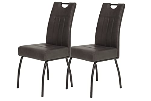 Hela Tische, 2er Set Esszimmerstuhl Küchenstuhl Beate, Metallgestell Schwarz, Bezug Microfaser Anthrazit, Lehne mit Griff Hela Tische, 2er Set Esszimmerstuhl Küchenstuhl Beate, Metallgestell Schwarz, Bezug Microfaser Anthrazit, Lehne mit Griff von Hela Tische