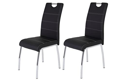 Hela Tische, 2er Set Esszimmerstuhl Susi, Bezug Kunstleder Schwarz, Griffmulde, Metallgestell Chrom, 43 x 61 x 98 cm von Hela Tische