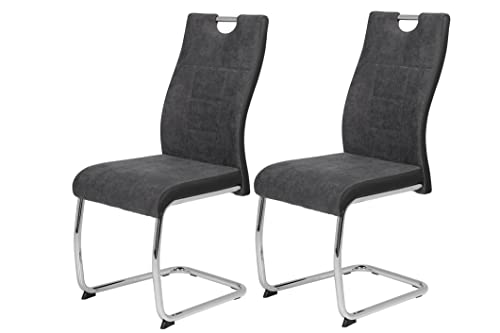 Hela Tische, 2er Set Schwingstuhl Alina Webstoff Anthrazit, Metallgestell Rundrohr Chrom, Lehne mit Griff Hela Tische, 2er Set Schwingstuhl Alina Webstoff Anthrazit, Metallgestell Rundrohr Chrom, Lehne mit Griff von Hela Tische