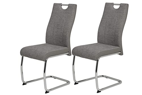 Hela Tische, 2er Set Schwingstuhl Alina Webstoff Grau, Metallgestell Rundrohr Chrom, Lehne mit Griff Hela Tische, 2er Set Schwingstuhl Alina Webstoff Grau, Metallgestell Rundrohr Chrom, Lehne mit Griff von Hela Tische