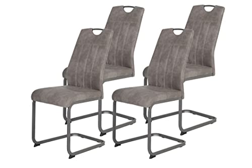 Hela Tische, 4er Set Esszimmerstuhl, Schwingstuhl CHRISTINA, Microfaser Vintage-Optik Grau, Metallgestell Grau, Lehne mit Griff Hela Tische, 4er Set Esszimmerstuhl, Schwingstuhl CHRISTINA, Microfaser Vintage-Optik Grau, Metallgestell Grau, Lehne mit Griff von Hela Tische