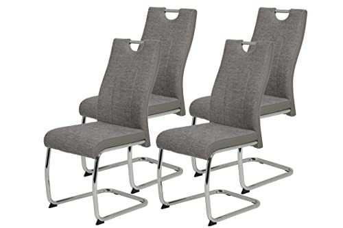 Hela Tische, 4er Set Schwingstuhl Alina Webstoff Grau, Metallgestell Rundrohr Chrom, Lehne mit Griff von Hela Tische