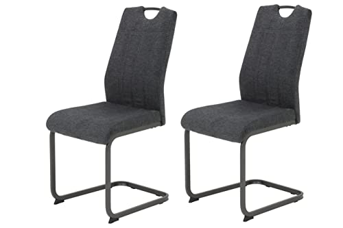 Hela Tische, 2er Set Britta Esszimmerstuhl, Schwingstuhl, Webstoff Mikrofaser, Anthrazit, Metallgestell Grau, Lehne mit Griff von Hela Tische